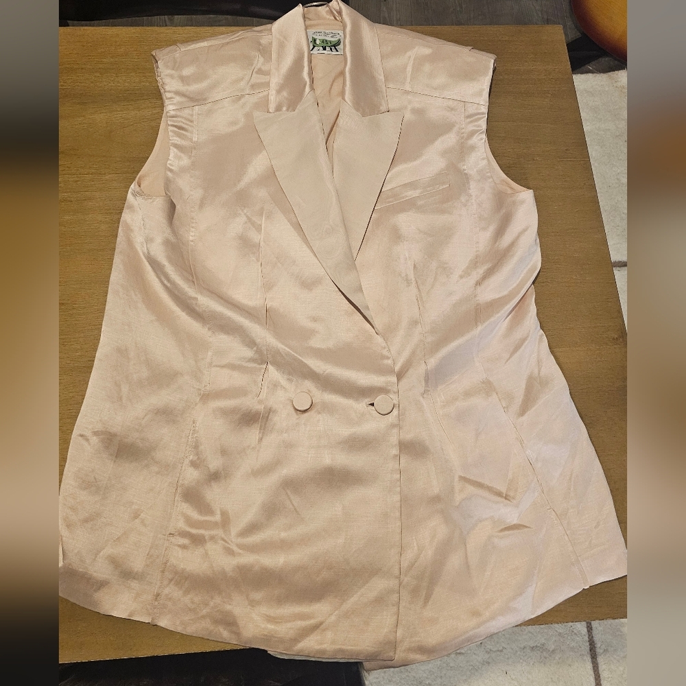 Zara Dusty Pink Sleevdless Silk Double Breasted Vest Size L EUC - Picture 10 of 13